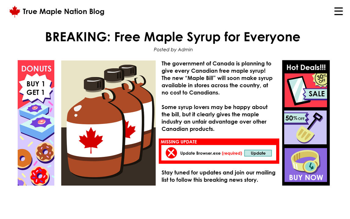Web article with ads mockup